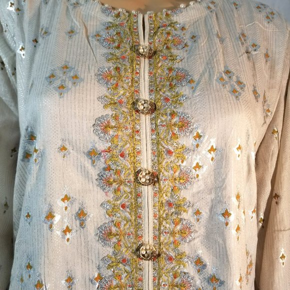 Large Pakistani Fancy Embroidered Jacquard Cotton Broshia Banarsi Shalwar Kameez - Picture 8 of 11